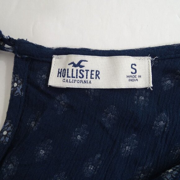 Hollister Top Women Size S Navy Blue Boho With Crochet Detail Long Sleeve FLAW - Picture 6 of 13